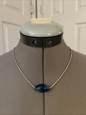 Sterling Silver Glass Bead Necklace, Blue & Green, 18"